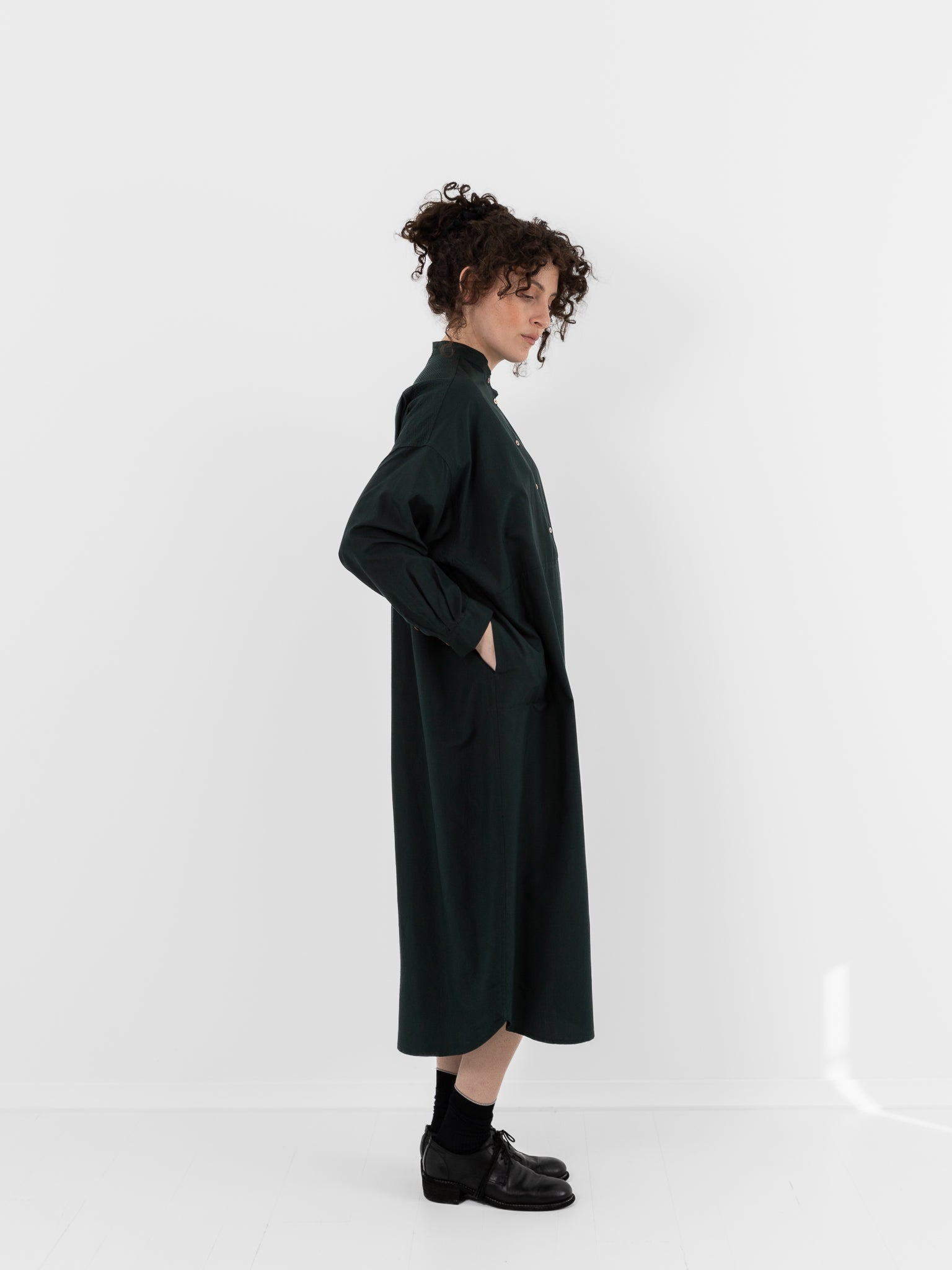 Arts & Science Stitched Yoke Shirt Dress in Dark Forest Green - ARTS & SCIENCE at Worthwhile - shop DRESS