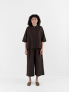 Arts & Science Stand Collar Boxy Shirt in Brown - ARTS & SCIENCE at Worthwhile - shop TOP