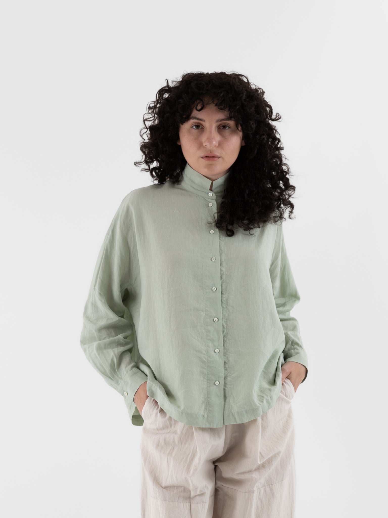 Arts & Science Granny Line Box Shirt in Light Sage Green - ARTS & SCIENCE at Worthwhile - shop TOP