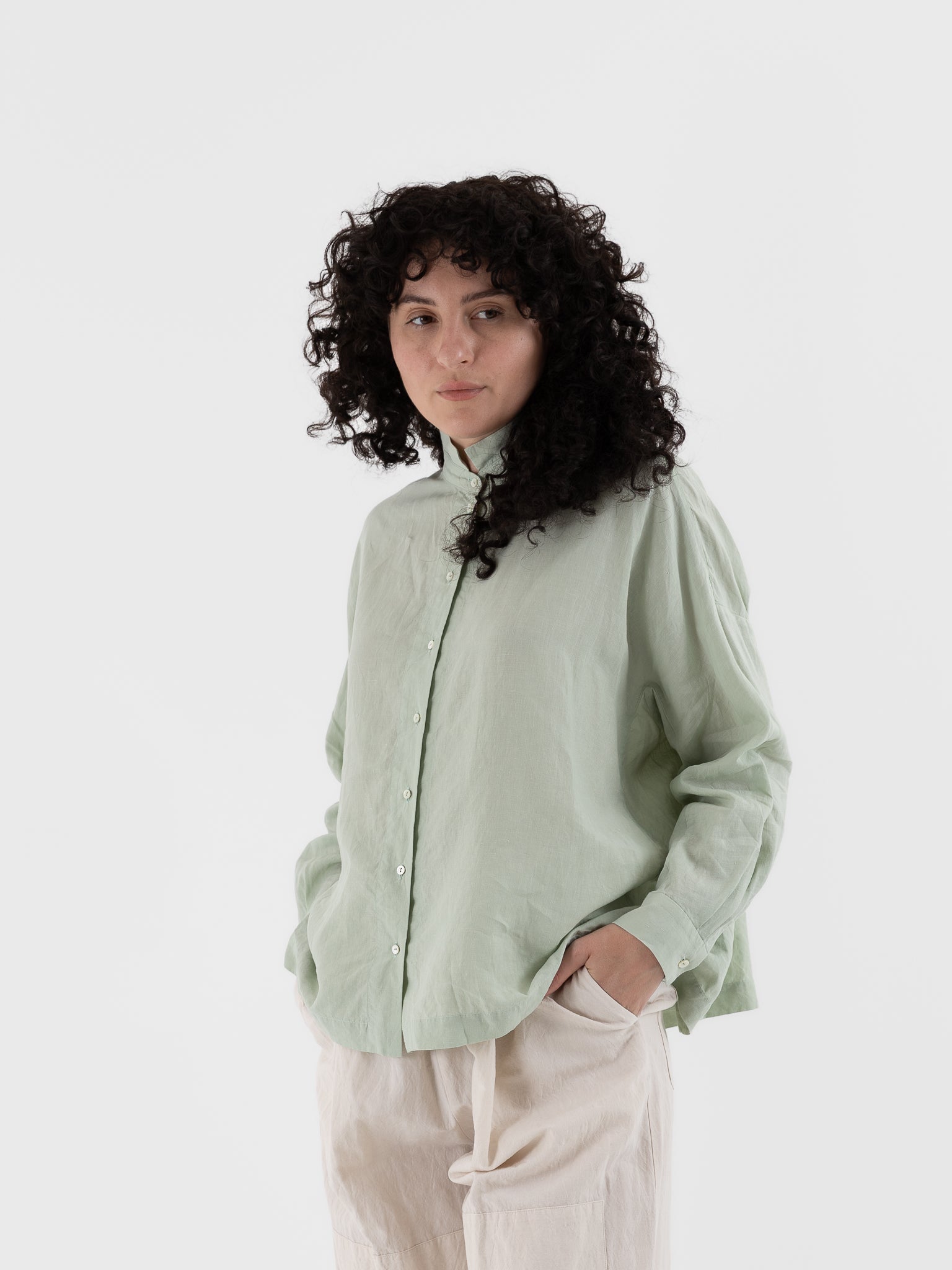 Arts & Science Granny Line Box Shirt in Light Sage Green - ARTS & SCIENCE at Worthwhile - shop TOP
