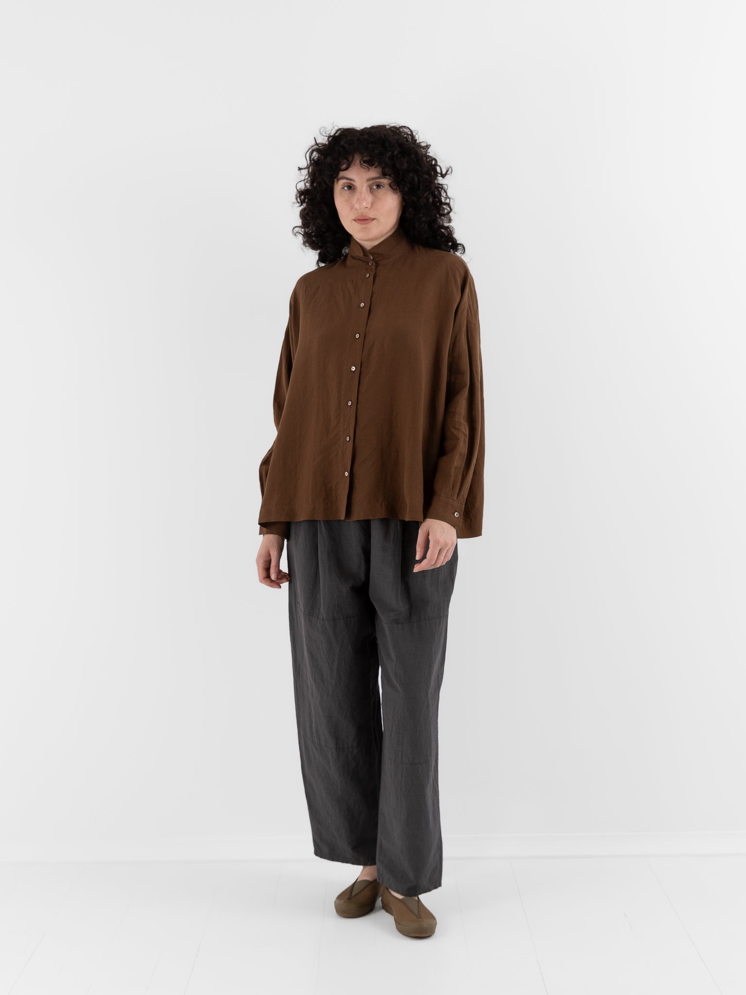 Arts & Science Granny Line Box Shirt in Light Brown - ARTS & SCIENCE at Worthwhile - shop TOP