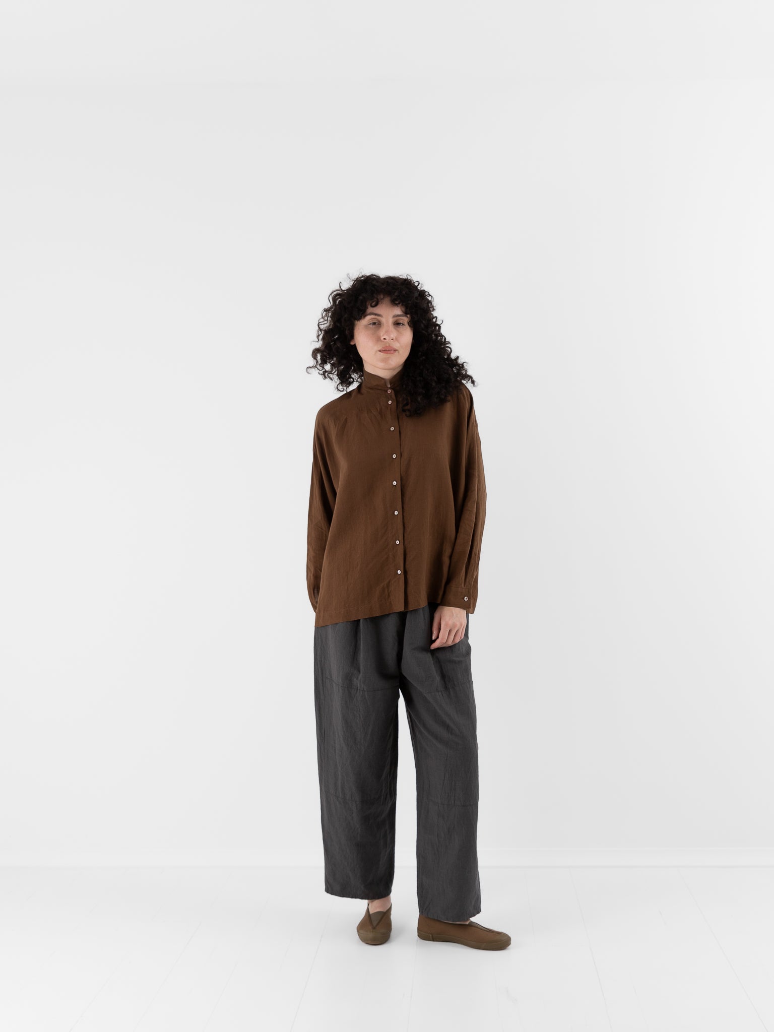 Arts & Science Granny Line Box Shirt in Light Brown - ARTS & SCIENCE at Worthwhile - shop TOP