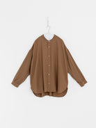 Arts & Science Band Collar Simple Shirt in Dark Mocha Beige - ARTS & SCIENCE at Worthwhile - shop TOP
