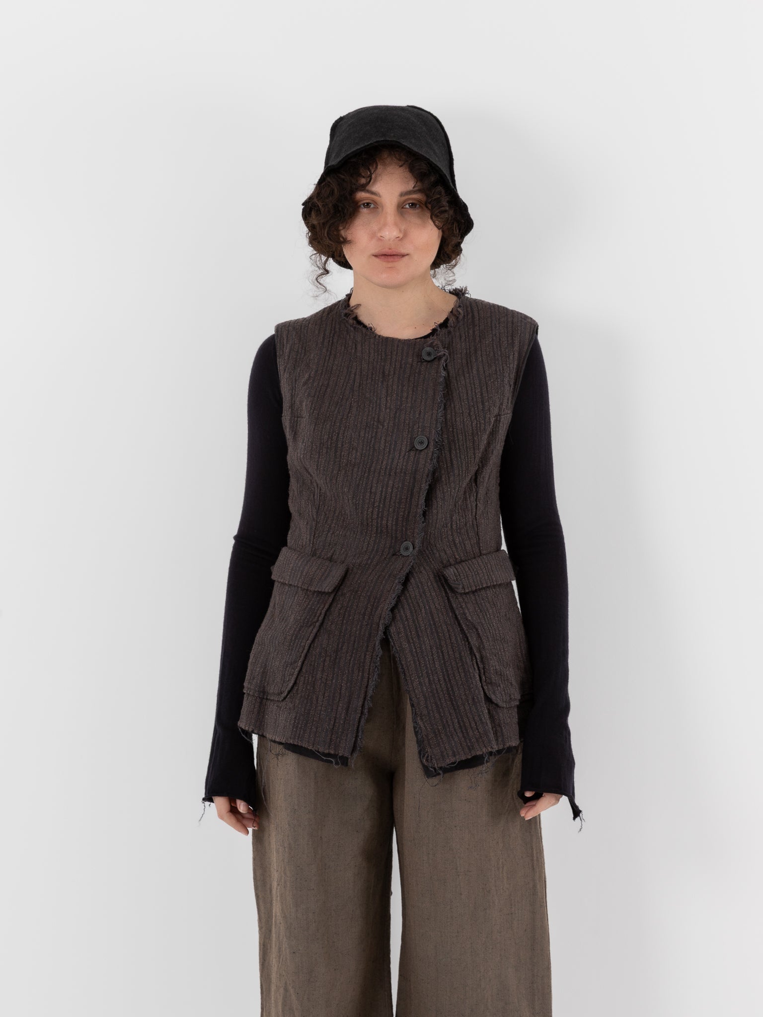 Atelier Suppan Handwoven Sleeveless Jacket 34 in Hand Dye Stripe - ATELIER SUPPAN at Worthwhile - shop JACKET