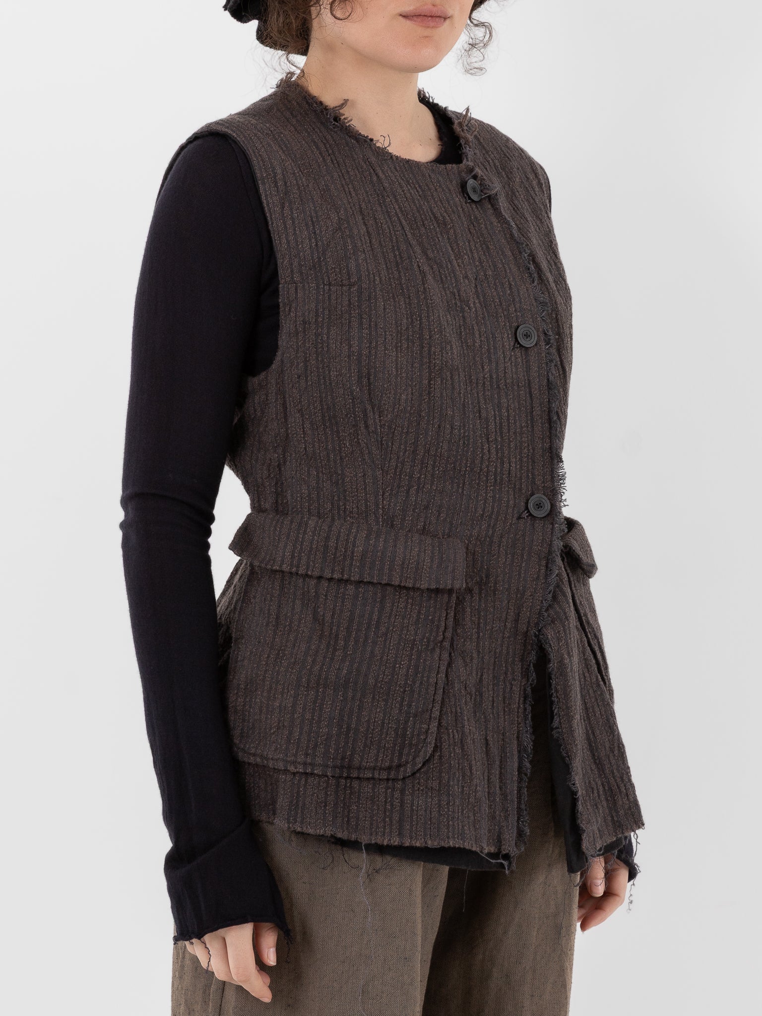 Atelier Suppan Handwoven Sleeveless Jacket 34 in Hand Dye Stripe - ATELIER SUPPAN at Worthwhile - shop JACKET