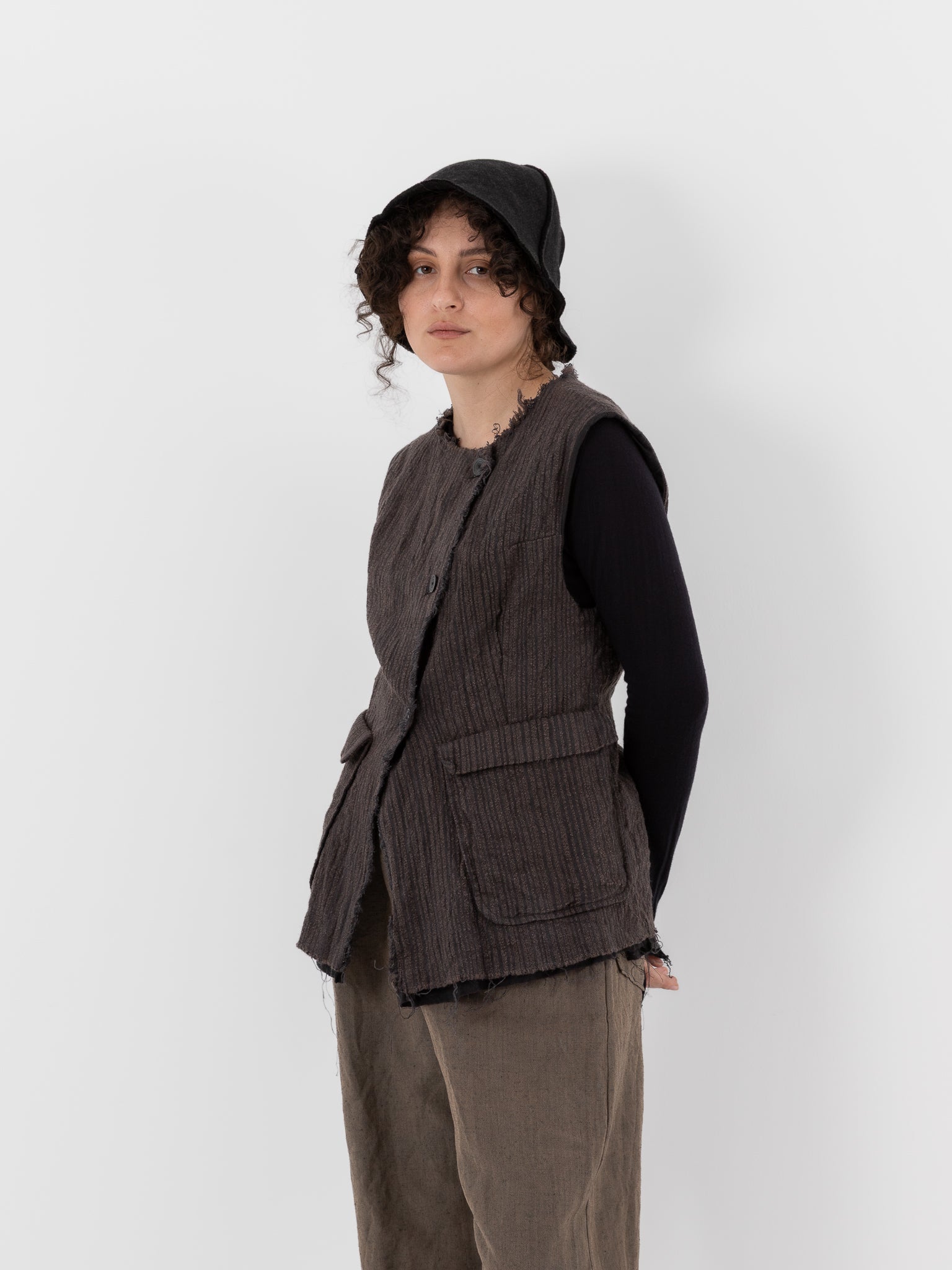 Atelier Suppan Handwoven Sleeveless Jacket 34 in Hand Dye Stripe - ATELIER SUPPAN at Worthwhile - shop JACKET