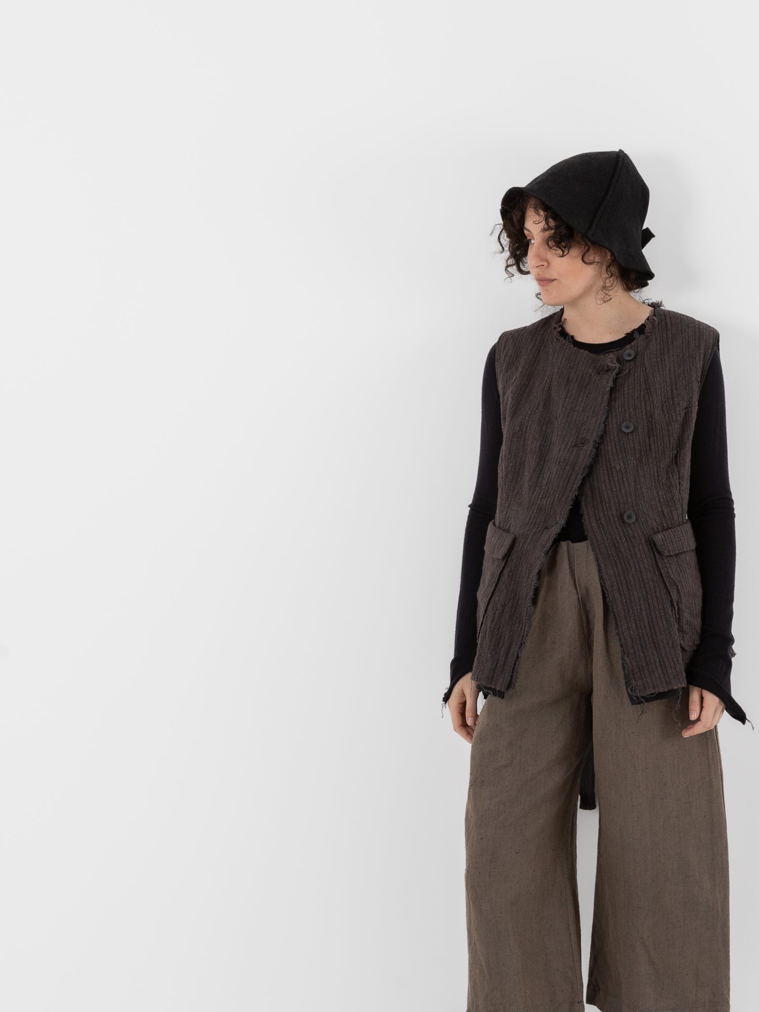 Atelier Suppan Handwoven Sleeveless Jacket 34 in Hand Dye Stripe - ATELIER SUPPAN at Worthwhile - shop JACKET