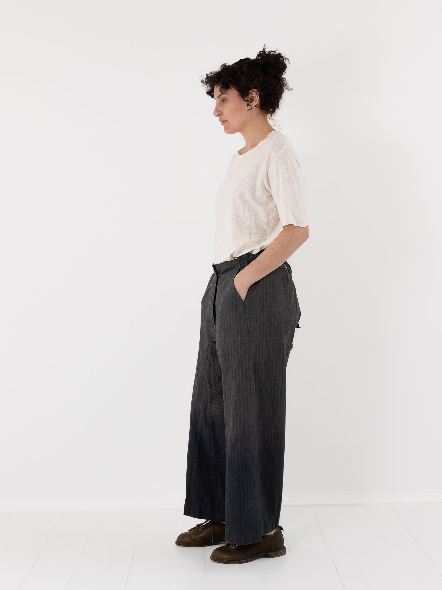 Atelier Suppan Striped Trousers 44 in Grey Blue - ATELIER SUPPAN at Worthwhile - shop PANT