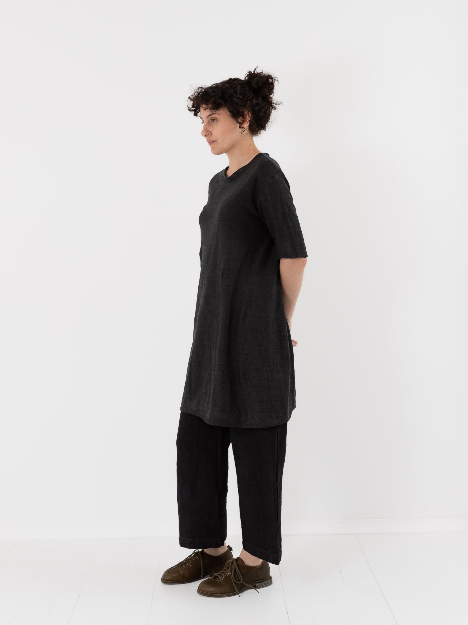 Atelier Suppan Long Linen Tee Shirt 66 in Black - ATELIER SUPPAN at Worthwhile - shop TOP