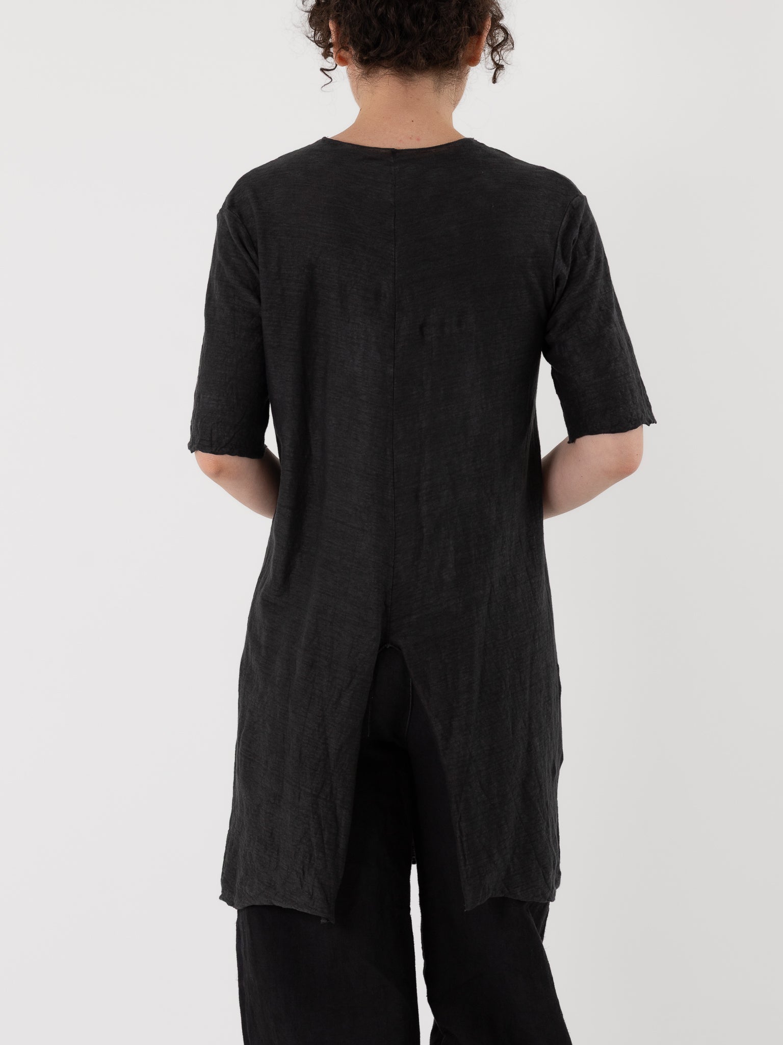 Atelier Suppan Long Linen Tee Shirt 66 in Black - ATELIER SUPPAN at Worthwhile - shop TOP