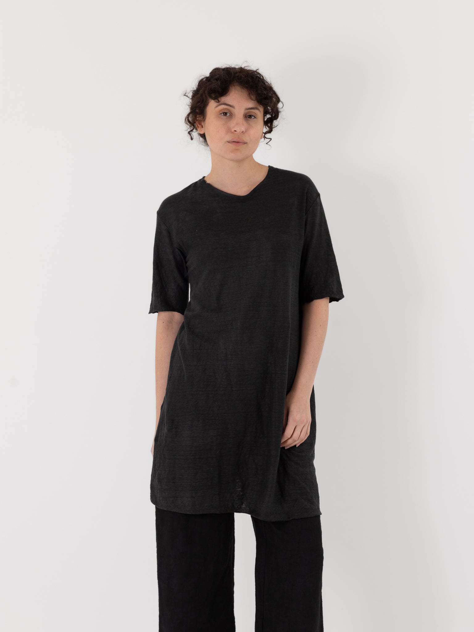 Atelier Suppan Long Linen Tee Shirt 66 in Black - ATELIER SUPPAN at Worthwhile - shop TOP