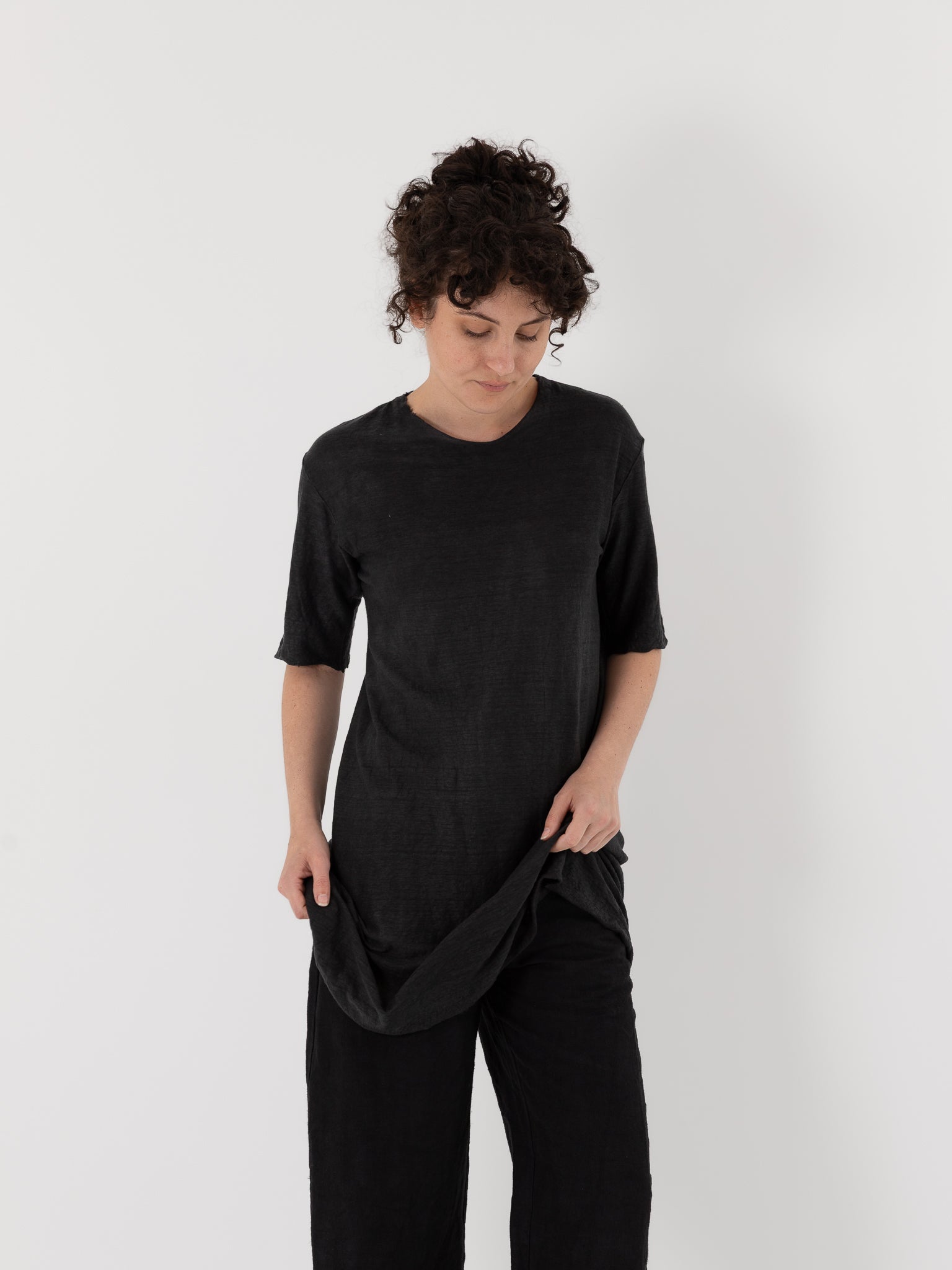 Atelier Suppan Long Linen Tee Shirt 66 in Black - ATELIER SUPPAN at Worthwhile - shop TOP