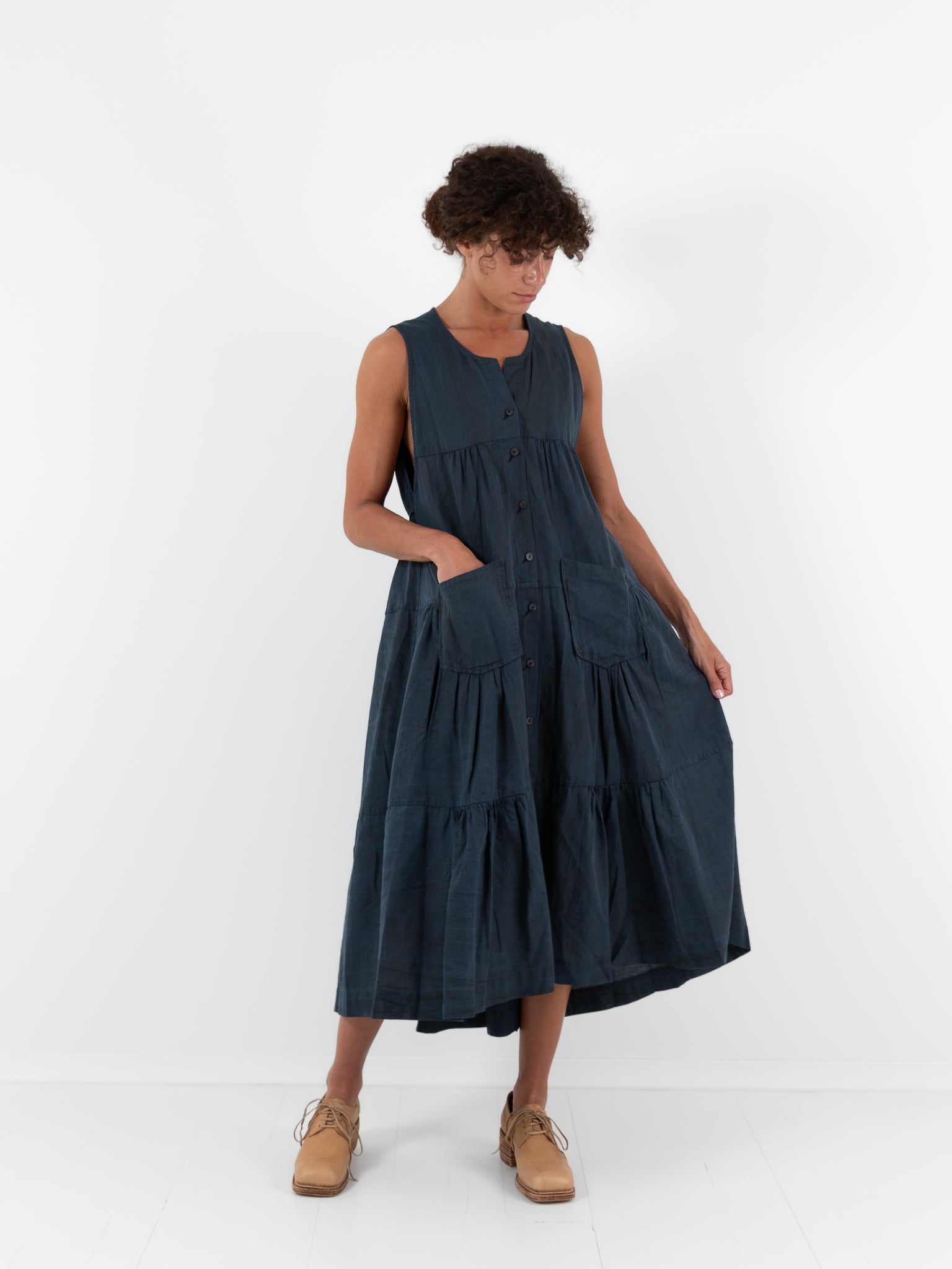 Atelier Suppan Gathered Dress 53 in Blue - ATELIER SUPPAN at Worthwhile - shop DRESS