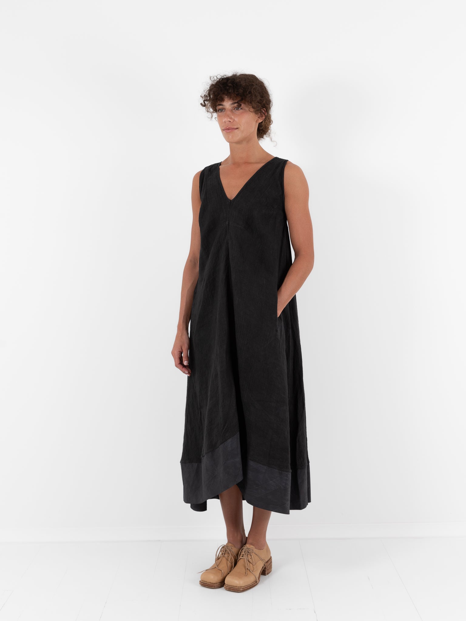 Atelier Suppan V Collar Dress 52 in Dark - ATELIER SUPPAN at Worthwhile - shop DRESS