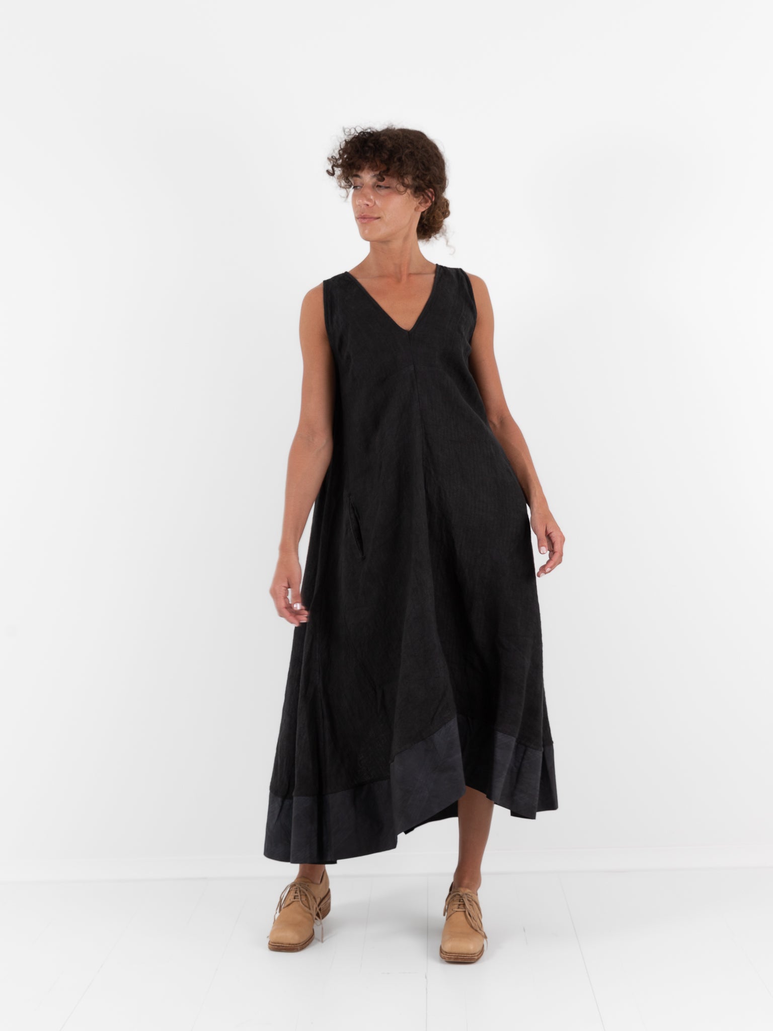 Atelier Suppan V Collar Dress 52 in Dark - ATELIER SUPPAN at Worthwhile - shop DRESS