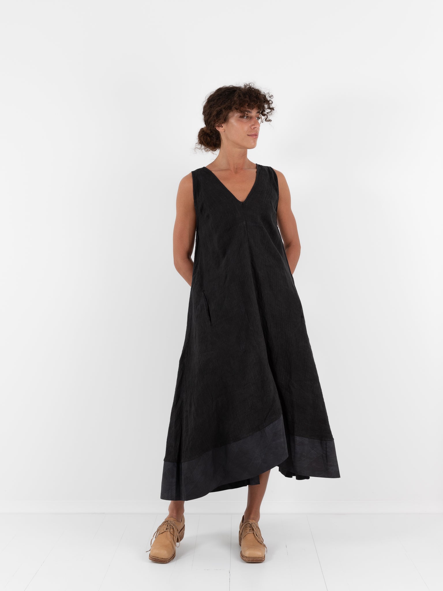 Atelier Suppan V Collar Dress 52 in Dark - ATELIER SUPPAN at Worthwhile - shop DRESS