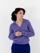 Auralee Baby Suri Alpaca Sheer Knit Skipper Polo in Purple - AURALEE at Worthwhile - shop TOP