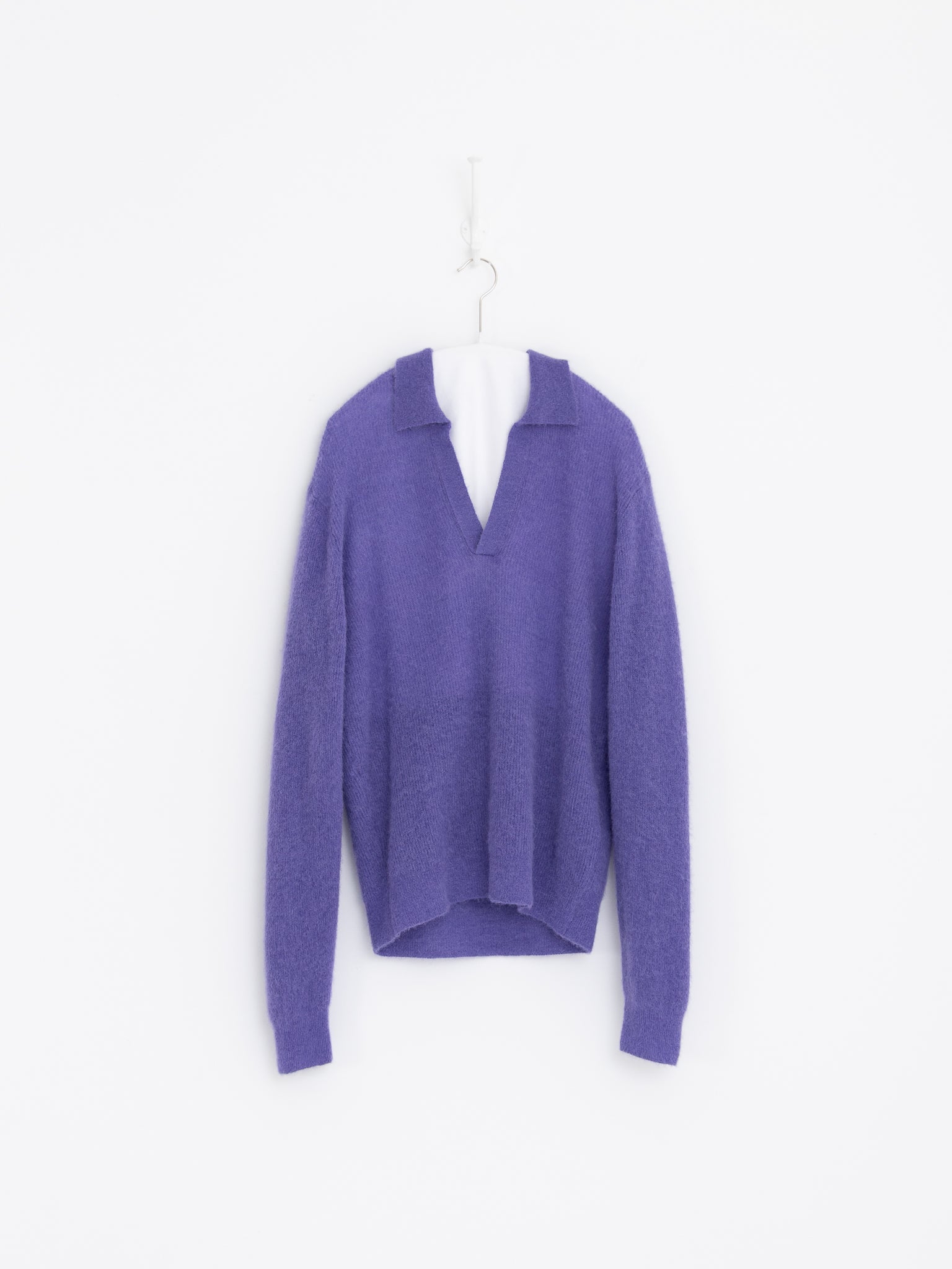 Auralee Baby Suri Alpaca Sheer Knit Skipper Polo in Purple - AURALEE at Worthwhile - shop TOP