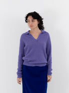 Auralee Baby Suri Alpaca Sheer Knit Skipper Polo in Purple - AURALEE at Worthwhile - shop TOP
