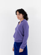 Auralee Baby Suri Alpaca Sheer Knit Skipper Polo in Purple - AURALEE at Worthwhile - shop TOP