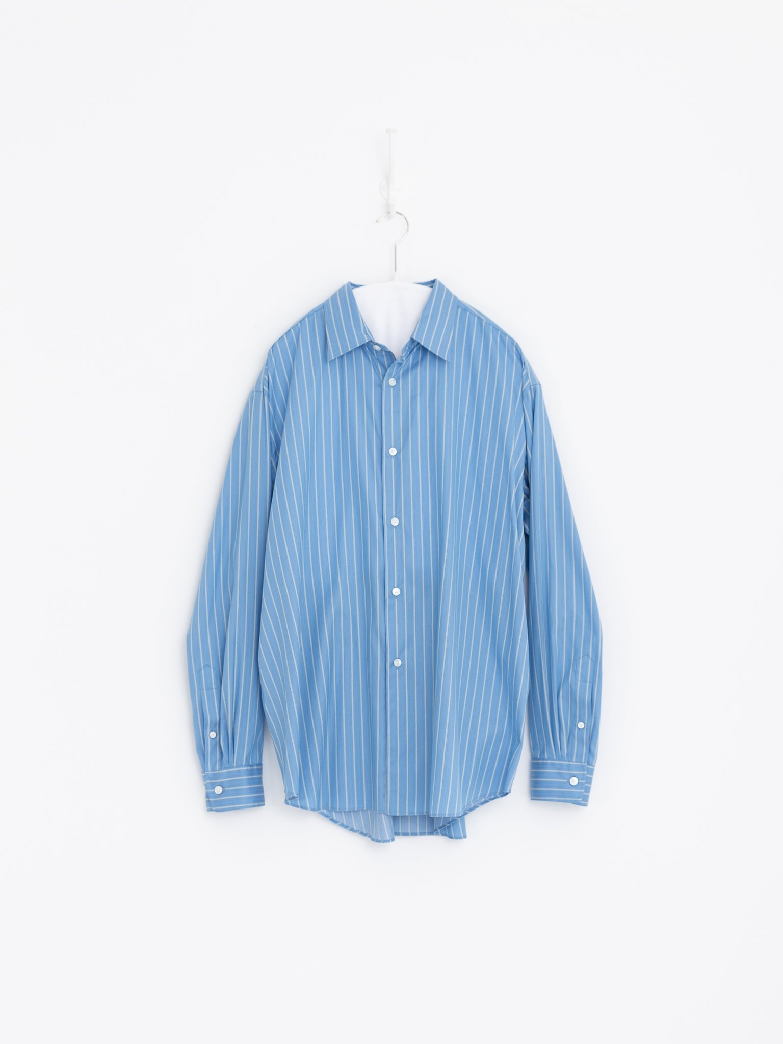 Auralee Cotton Silk Stripe Shirt in Sax Blue - AURALEE at Worthwhile - shop TOP
