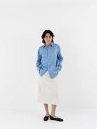 Auralee Cotton Silk Stripe Shirt in Sax Blue - AURALEE at Worthwhile - shop TOP