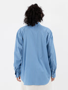 Auralee Cotton Silk Stripe Shirt in Sax Blue - AURALEE at Worthwhile - shop TOP