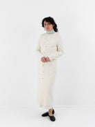 Auralee Fulled Wool Silk Collarless Dress in Ivory - AURALEE at Worthwhile - shop DRESS