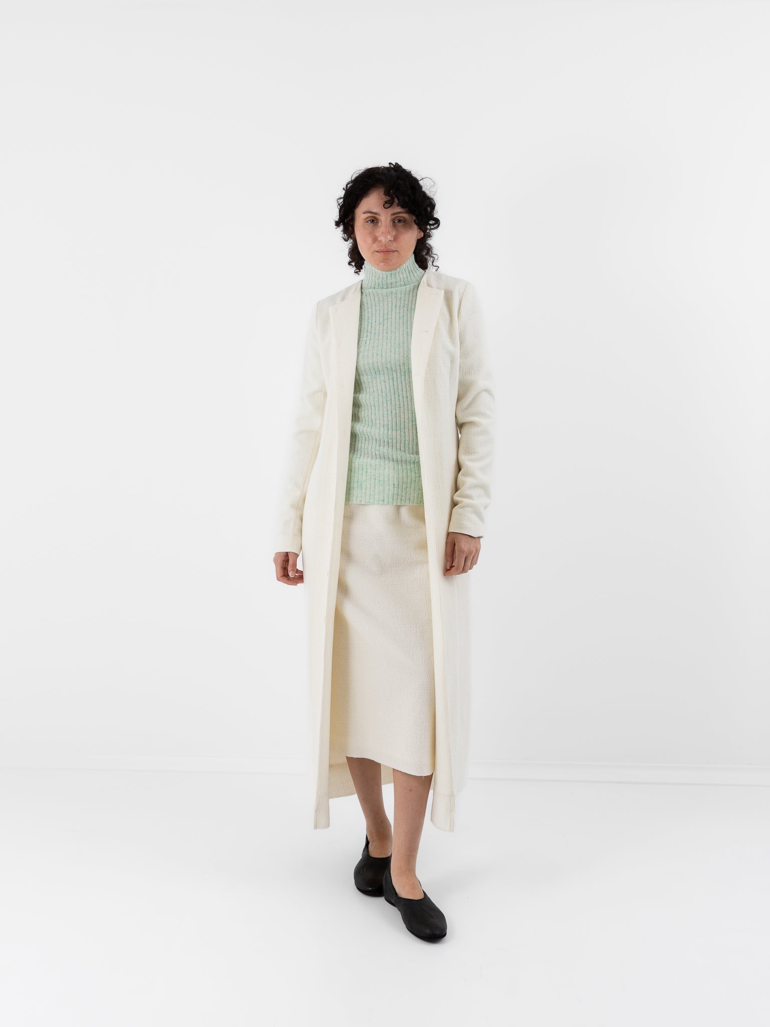 Auralee Fulled Wool Silk Collarless Dress in Ivory - AURALEE at Worthwhile - shop DRESS