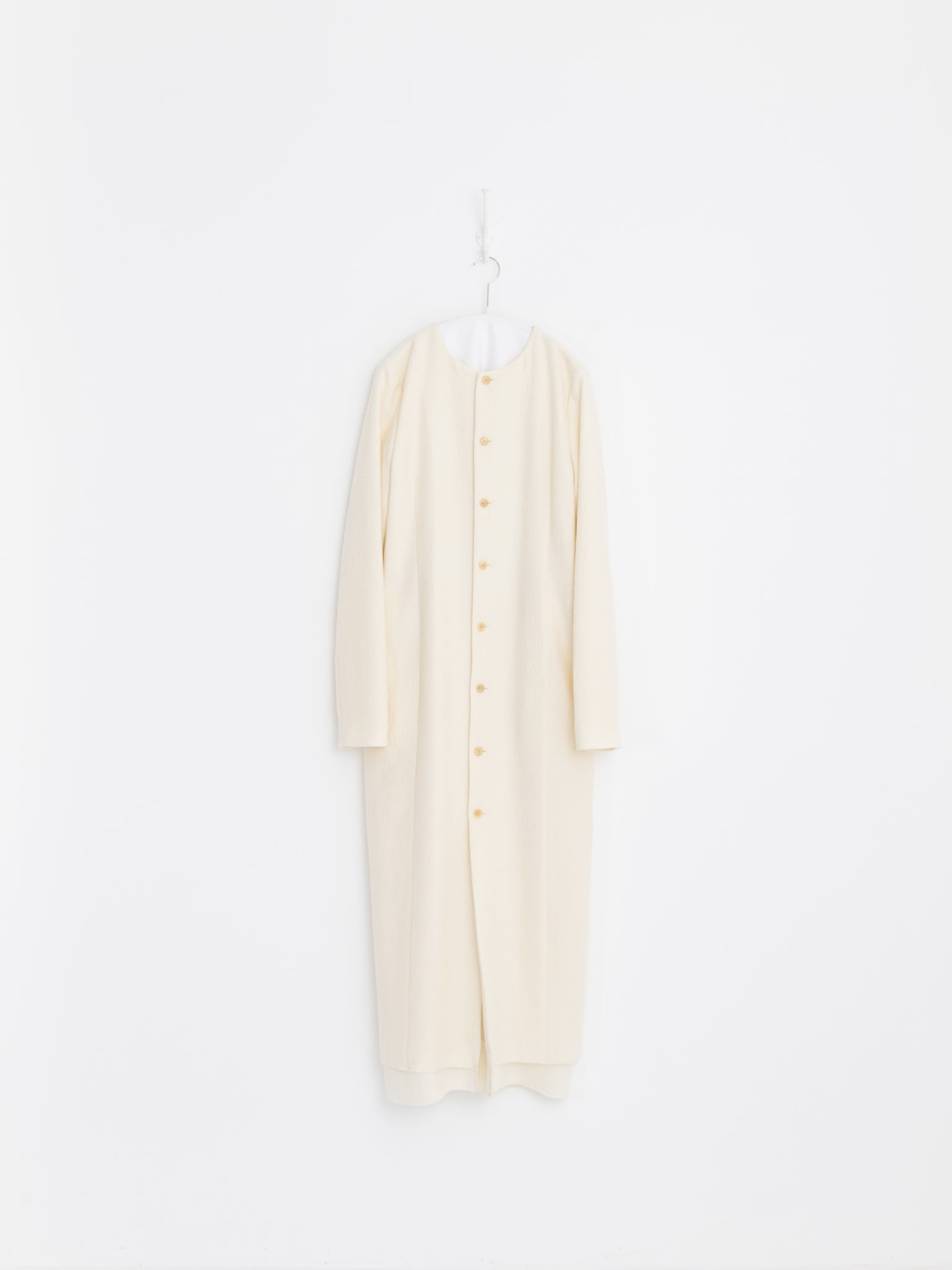 Auralee Fulled Wool Silk Collarless Dress in Ivory - AURALEE at Worthwhile - shop DRESS