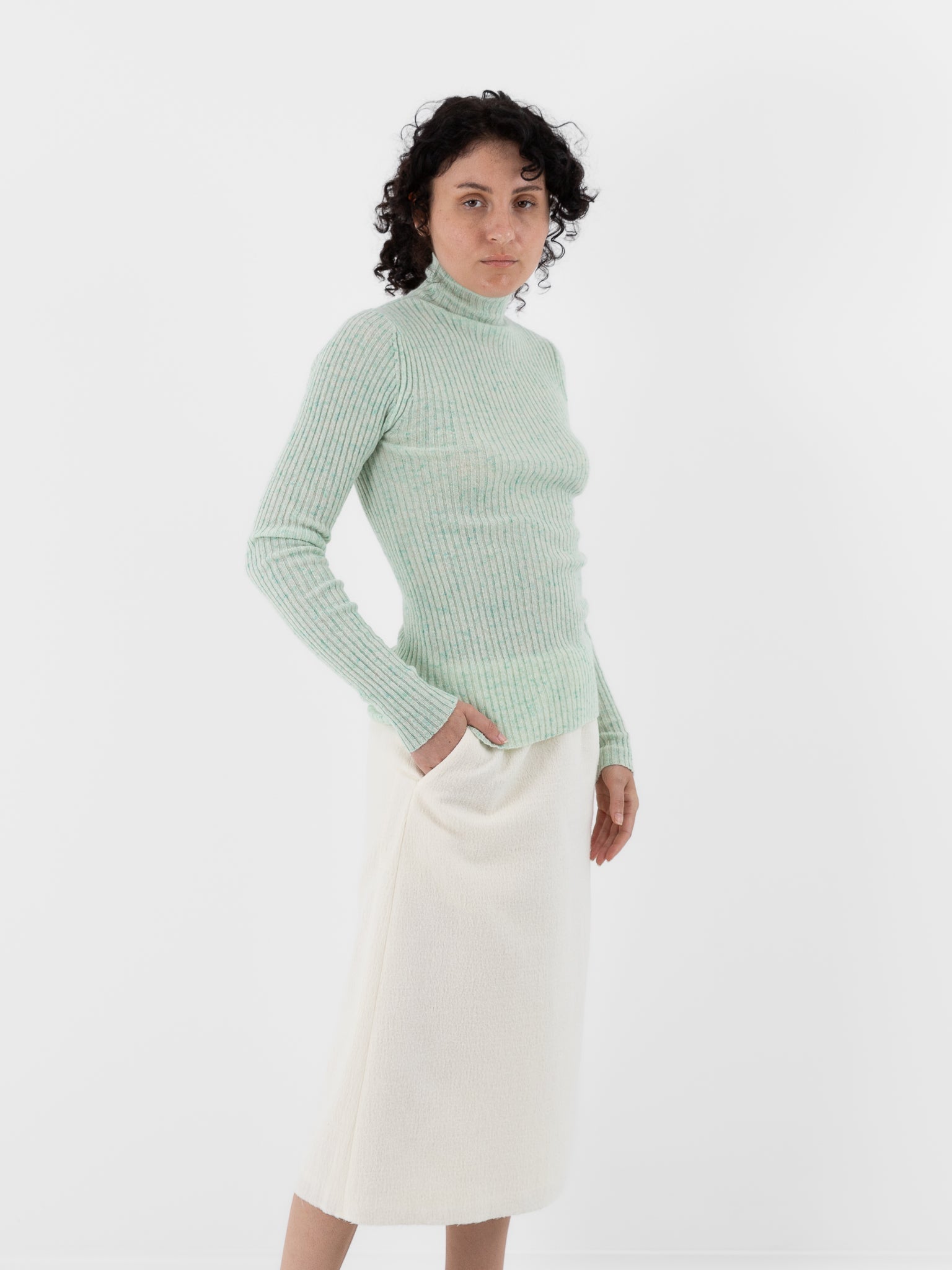 Auralee Fulled Wool Silk Skirt in Ivory - AURALEE at Worthwhile - shop SKIRT