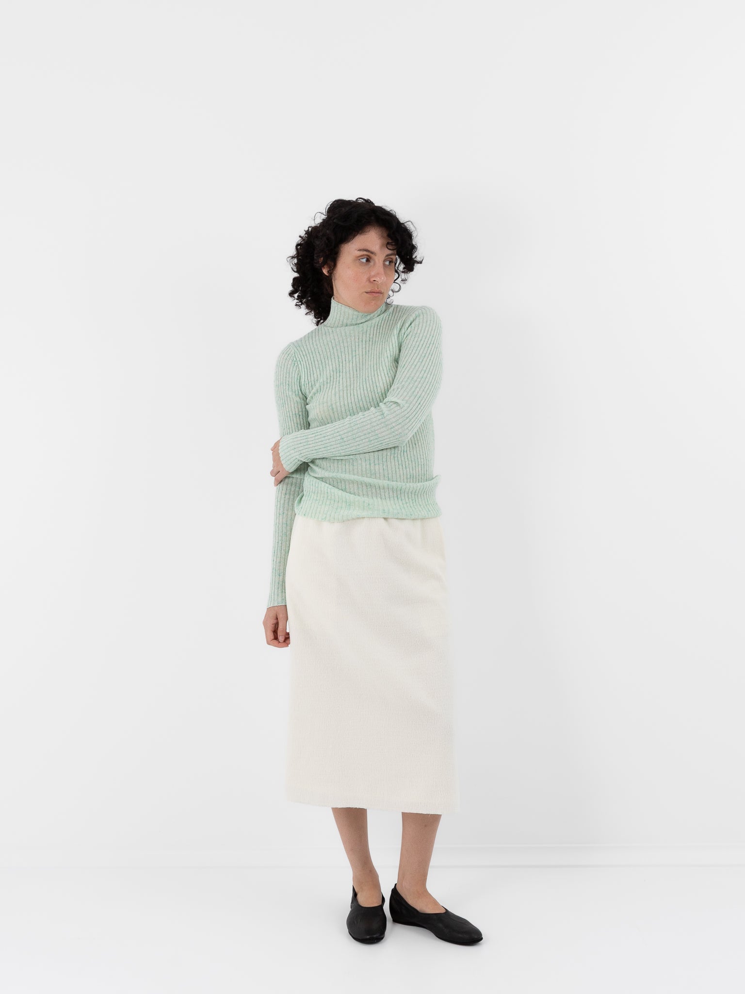 Auralee Fulled Wool Silk Skirt in Ivory - AURALEE at Worthwhile - shop SKIRT