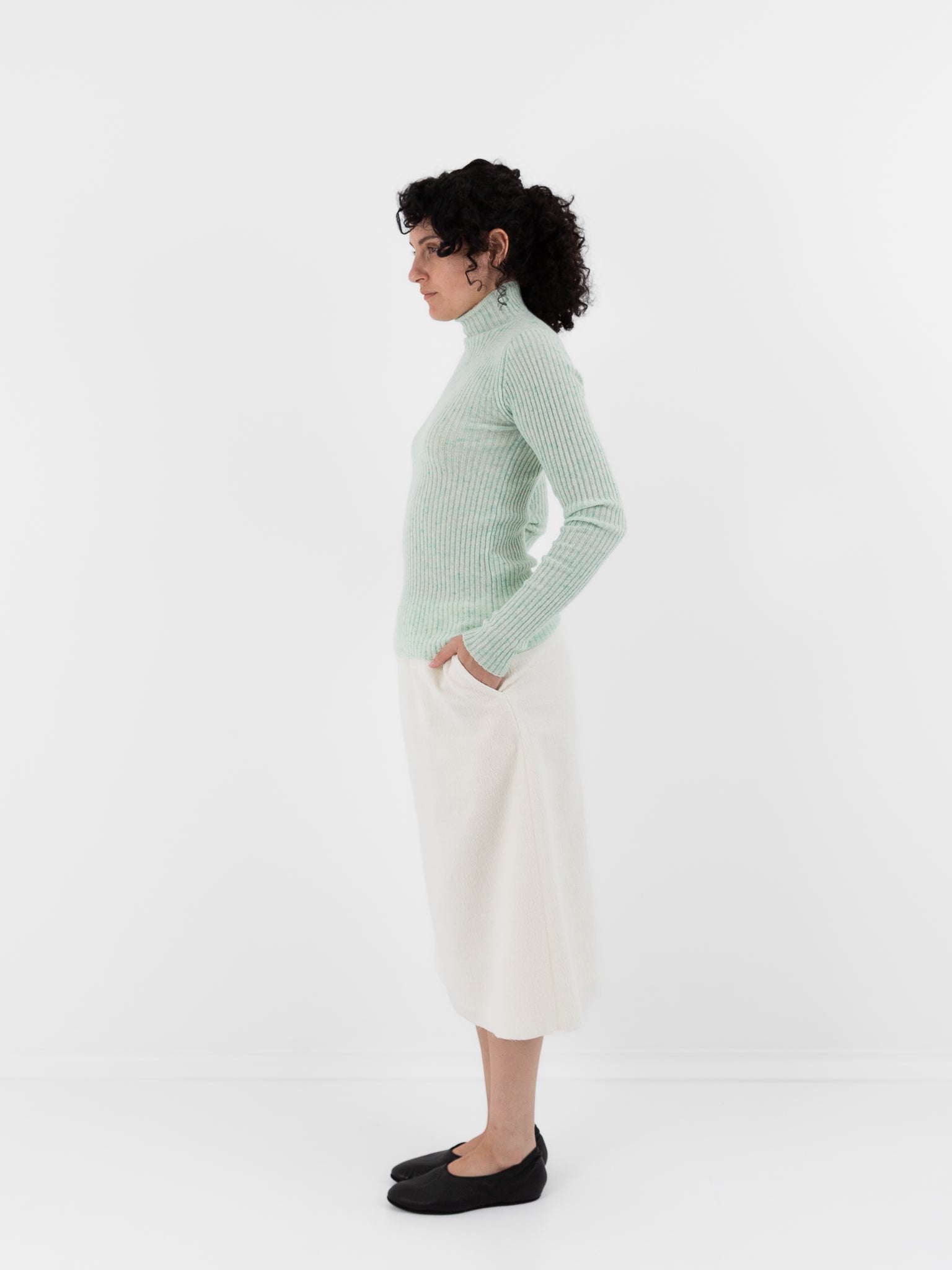 Auralee Fulled Wool Silk Skirt in Ivory - AURALEE at Worthwhile - shop SKIRT