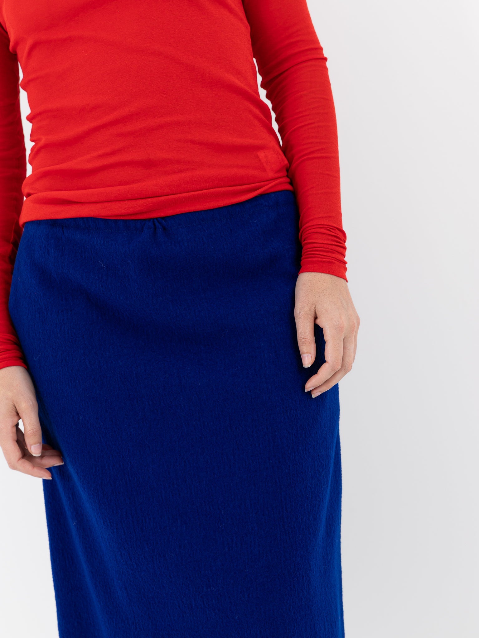 Auralee Fulled Wool Silk Skirt in Royal Blue - AURALEE at Worthwhile - shop SKIRT