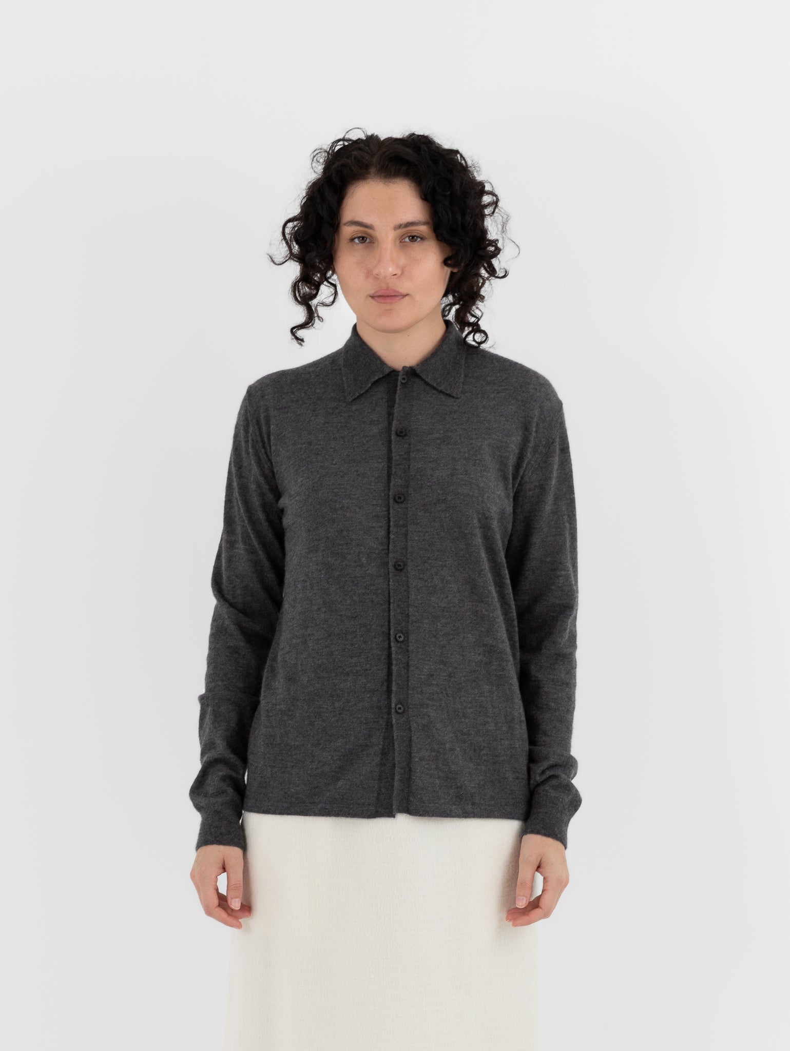 Auralee High Gauge Cashmere Cardigan Top in Charcoal at Worthwhile