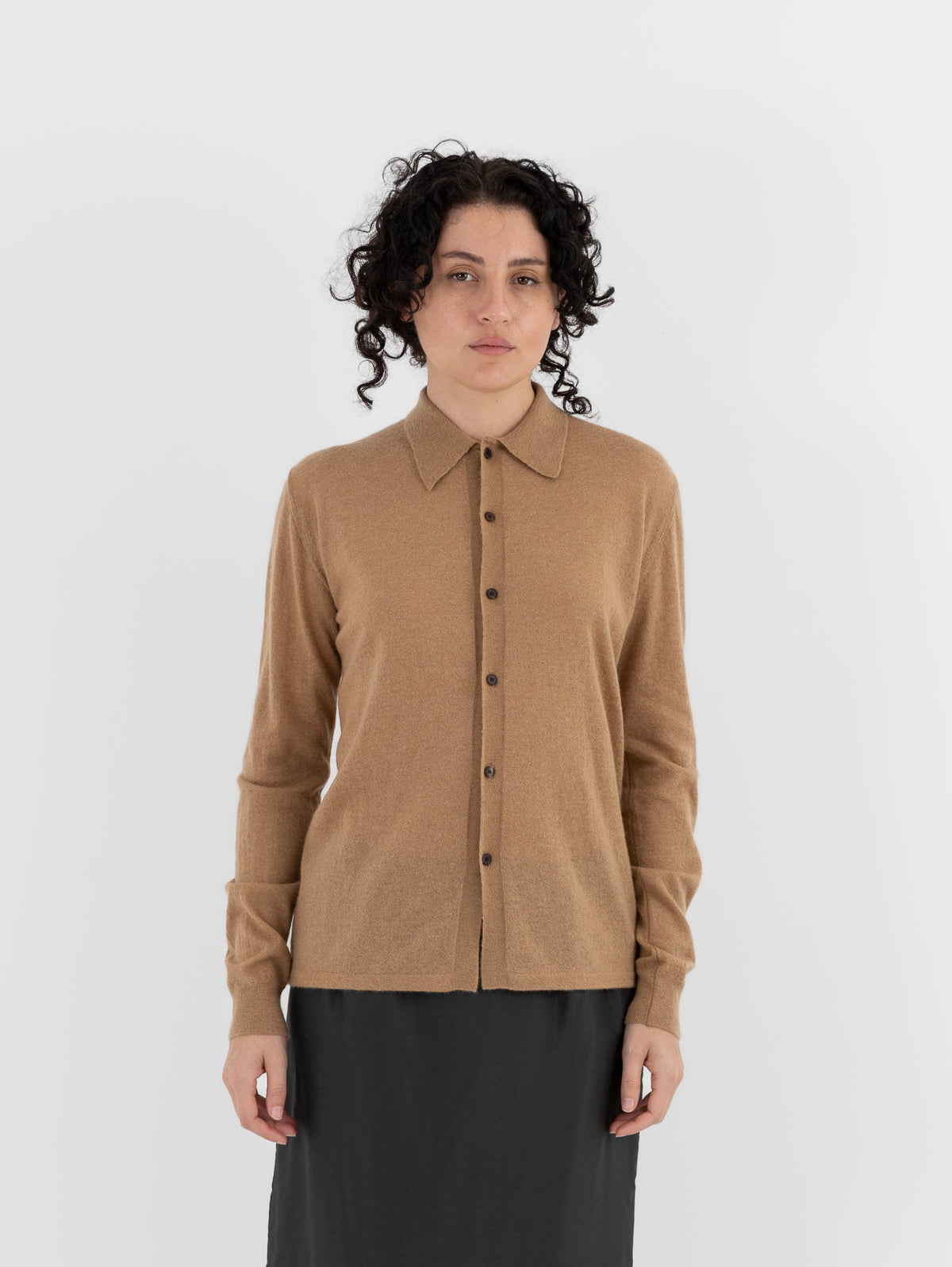 Auralee High Gauge Cashmere Cardigan Top in Light Brown - AURALEE at Worthwhile - shop CARDIGAN