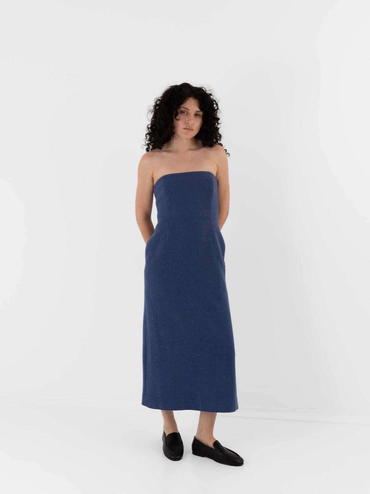 Auralee Homespun Tweed Dress in Dusty Blue - AURALEE at Worthwhile - shop DRESS