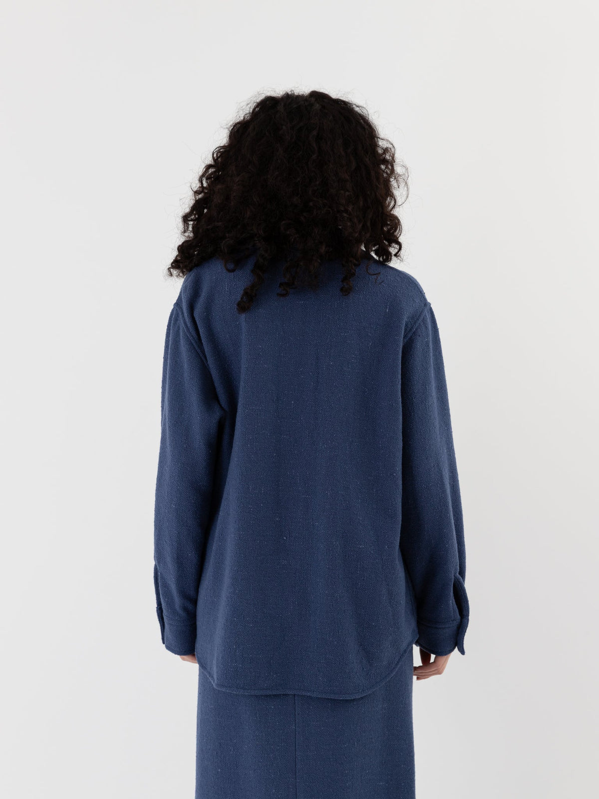 Auralee Homespun Tweed Shirt Blouson in Dusty Blue - AURALEE at Worthwhile - shop TOP
