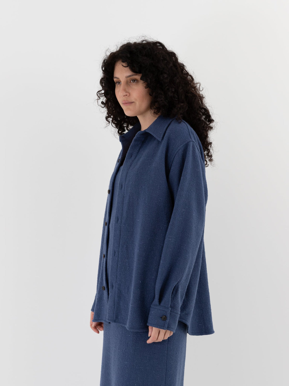 Auralee Homespun Tweed Shirt Blouson in Dusty Blue - AURALEE at Worthwhile - shop TOP