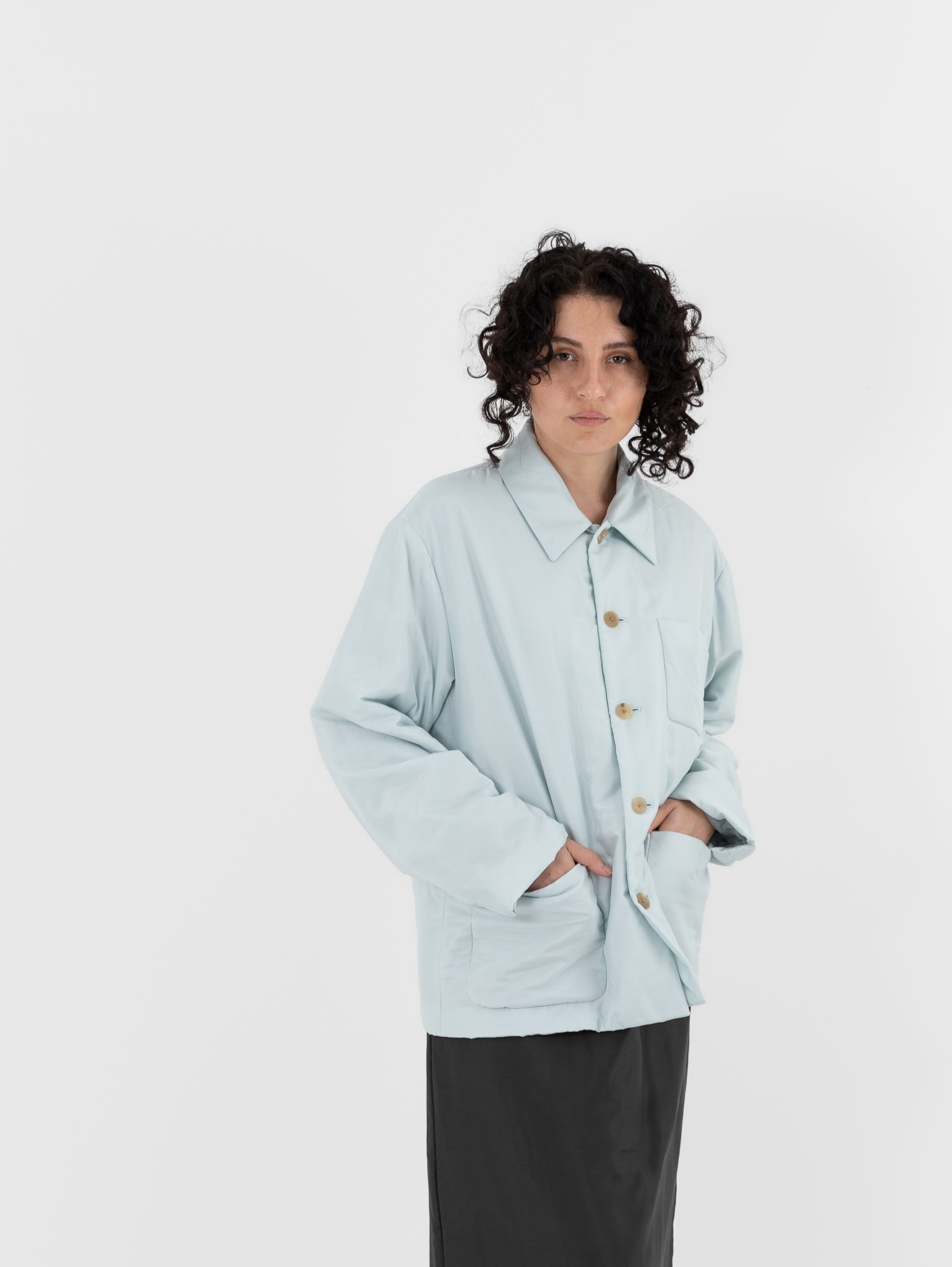 Auralee Light Padded Blouson in Light Blue - AURALEE at Worthwhile - shop TOP