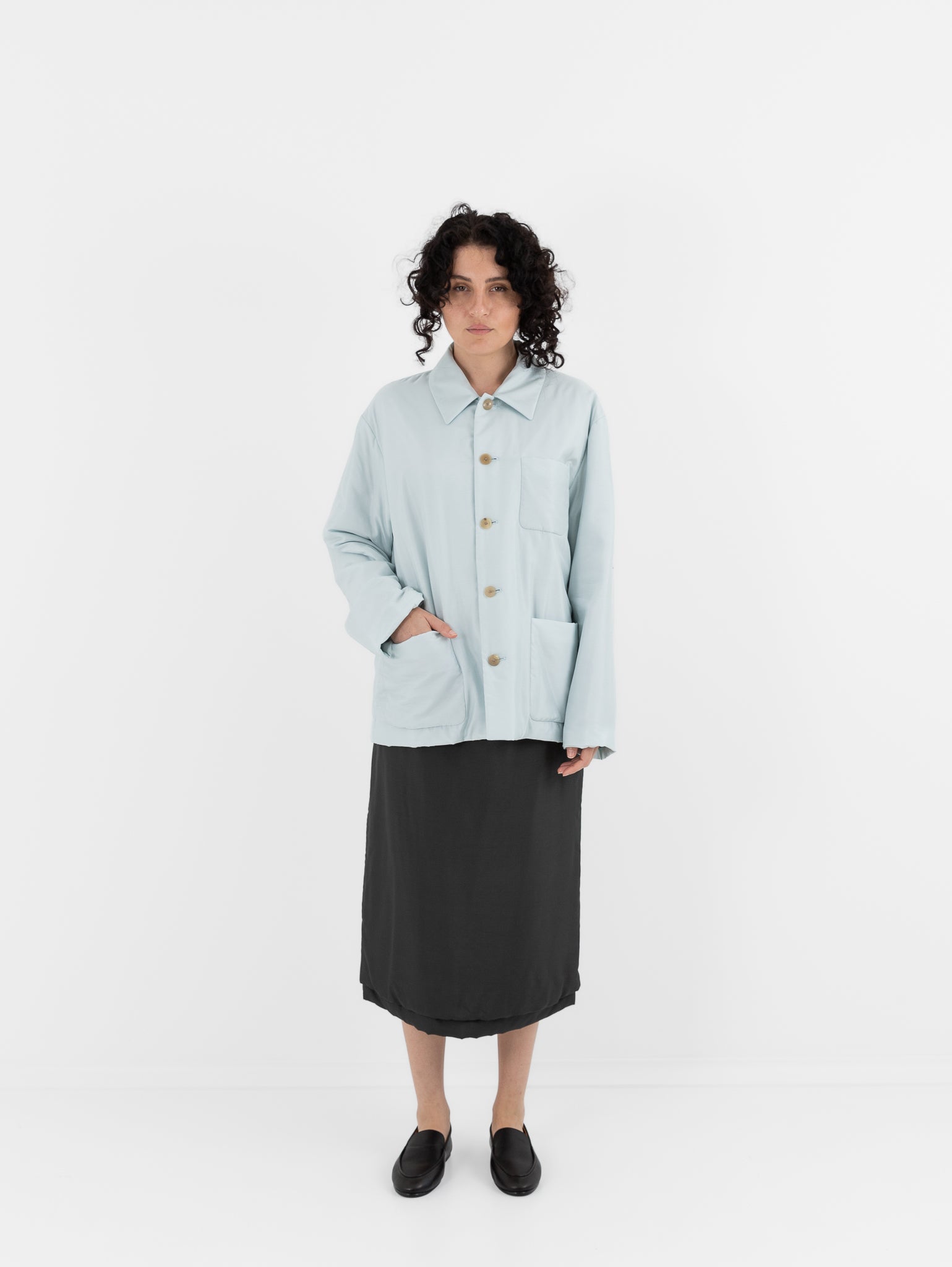 Auralee Light Padded Blouson in Light Blue - AURALEE at Worthwhile - shop TOP