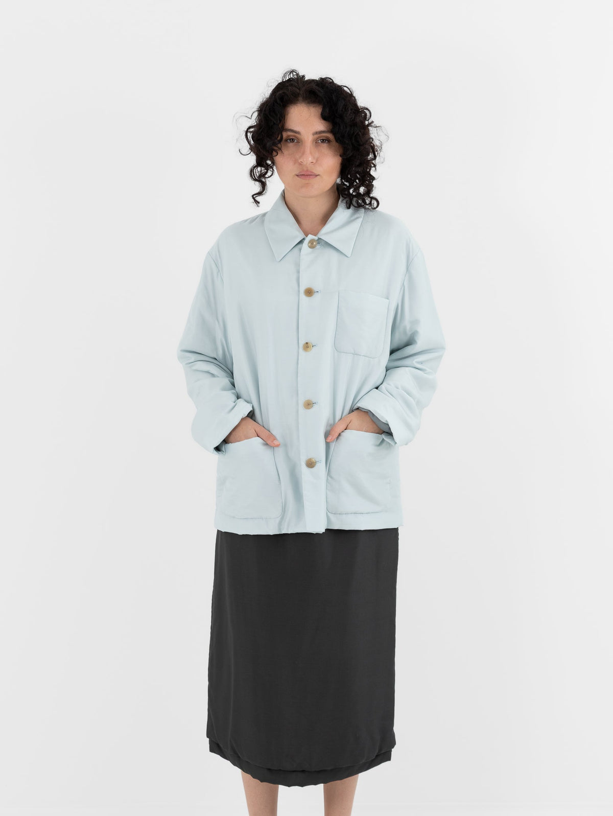 Auralee Light Padded Blouson in Light Blue - AURALEE at Worthwhile - shop TOP
