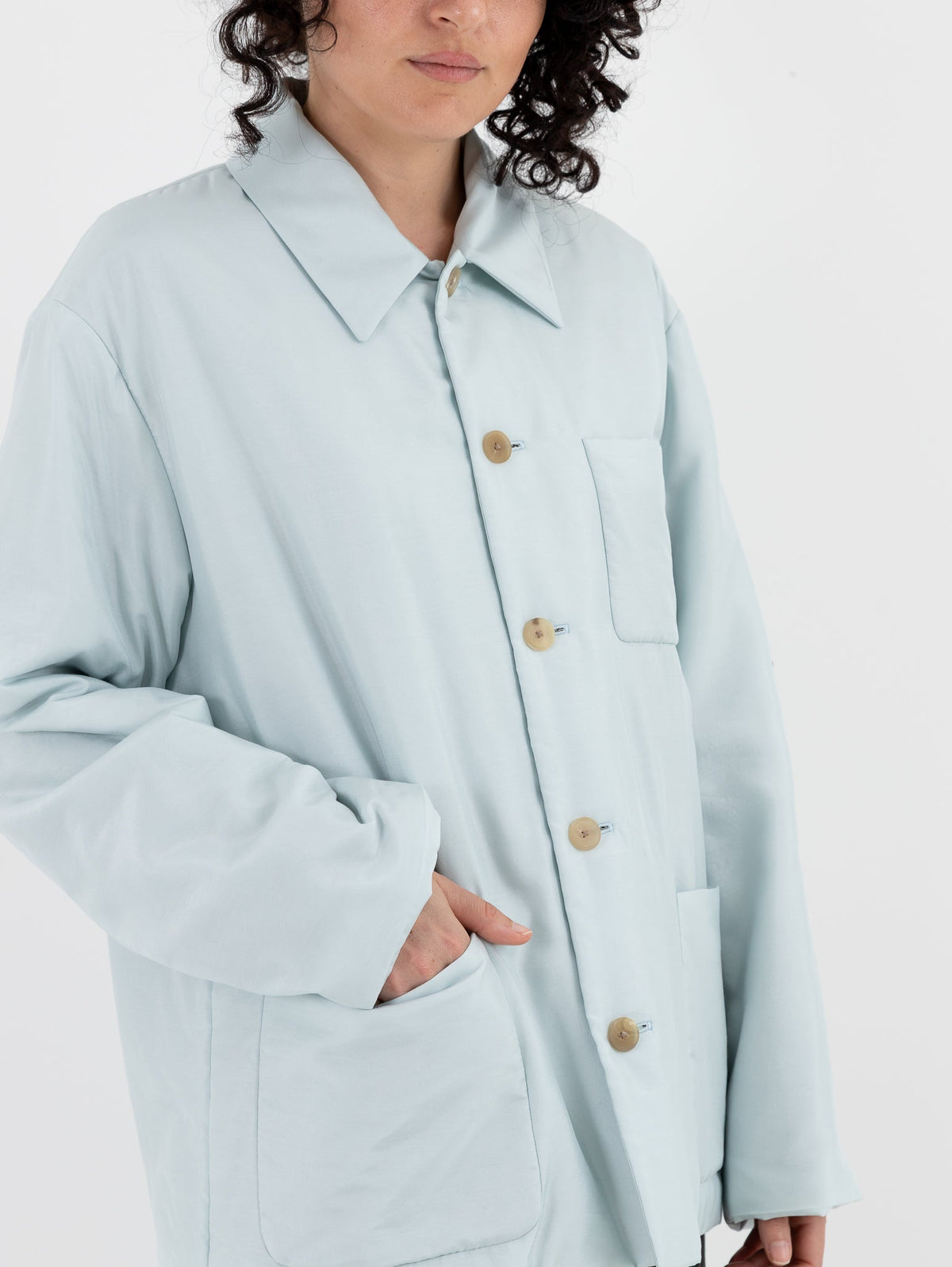 Auralee Light Padded Blouson in Light Blue - AURALEE at Worthwhile - shop TOP