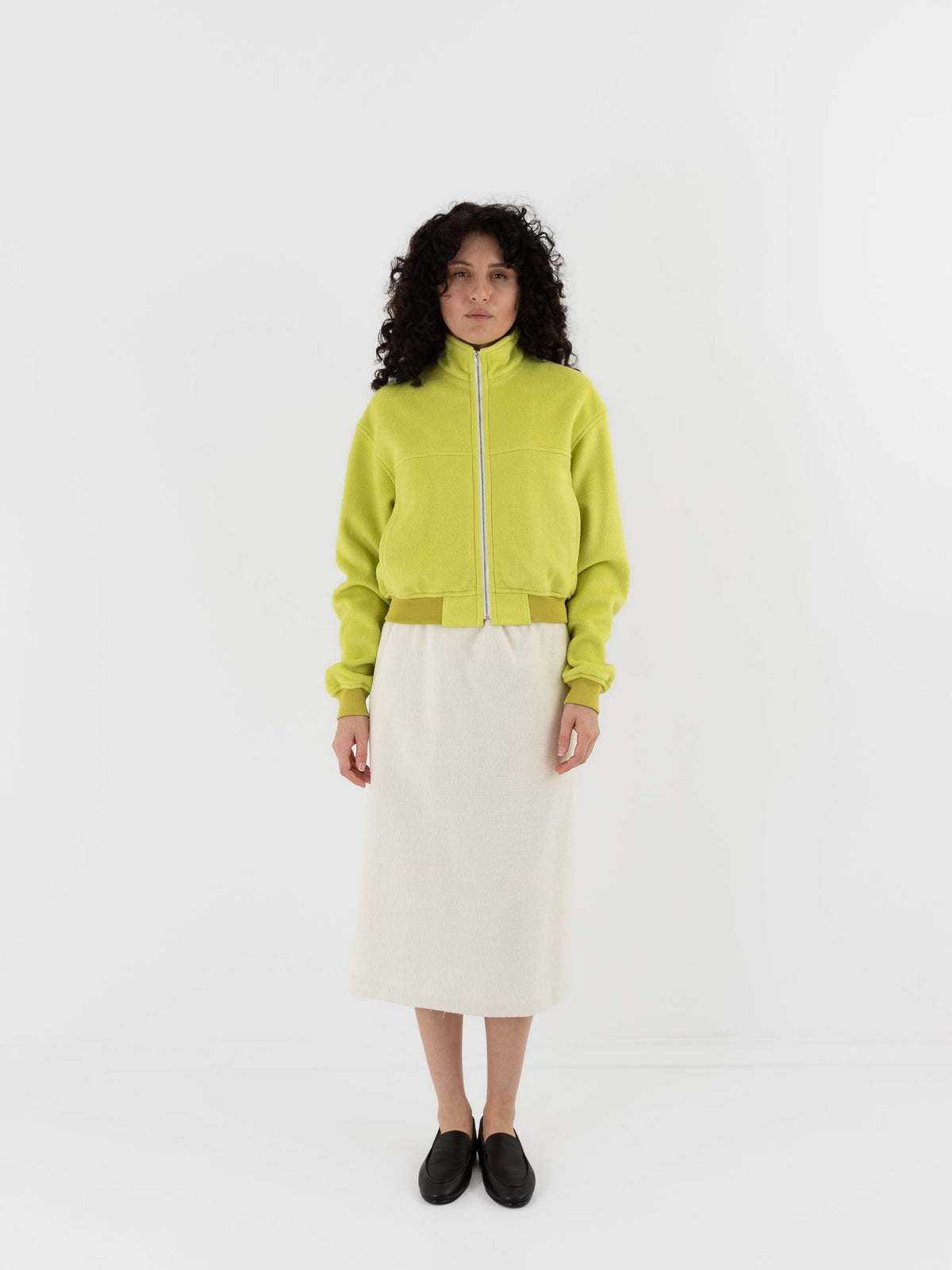 Auralee Silk Comfort Fleece Zip Blouson in Lime Yellow - AURALEE at Worthwhile - shop JACKET