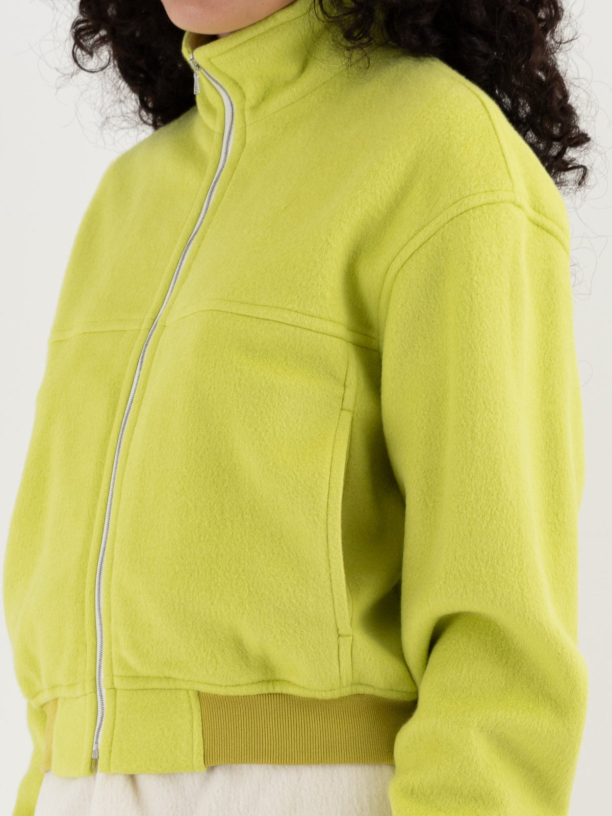 Auralee Silk Comfort Fleece Zip Blouson in Lime Yellow - AURALEE at Worthwhile - shop JACKET