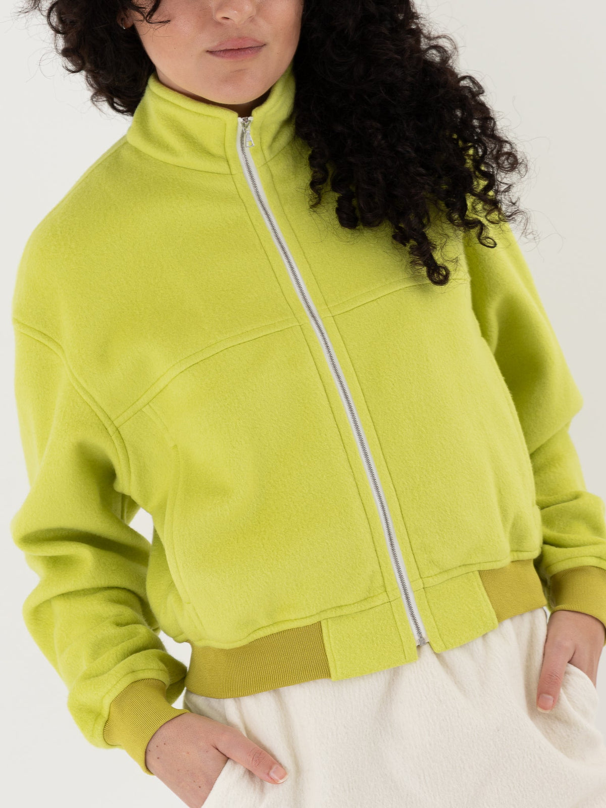 Auralee Silk Comfort Fleece Zip Blouson in Lime Yellow - AURALEE at Worthwhile - shop JACKET