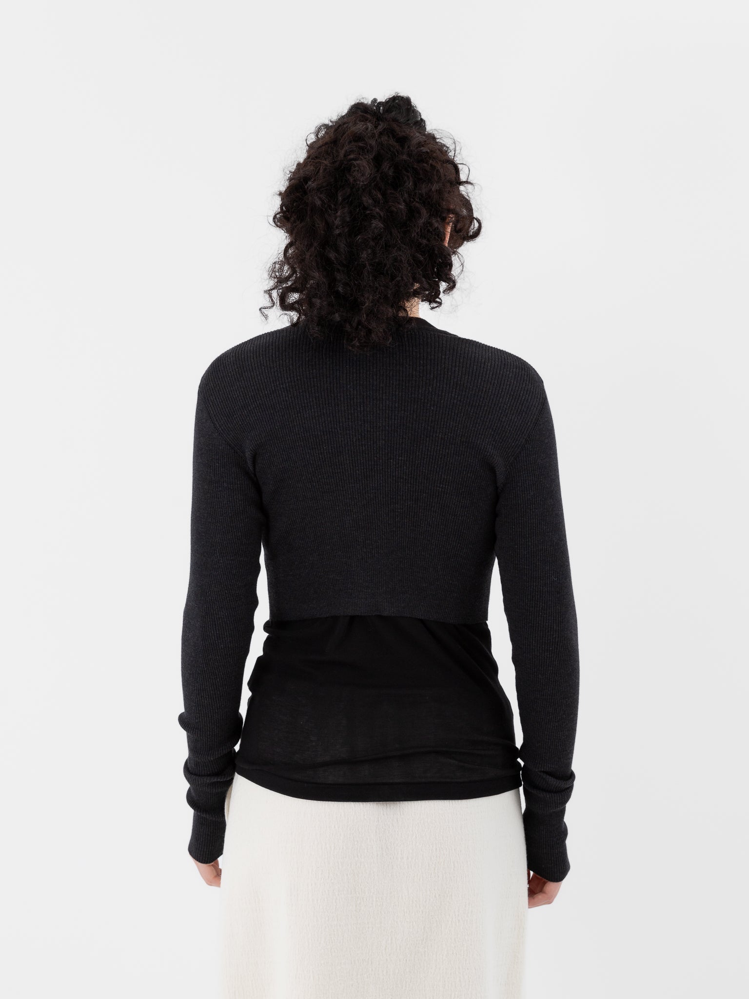 Auralee Super Fine Wool High Gauge Rib Knit Short Cardigan in Charcoal - AURALEE at Worthwhile - shop CARDIGAN