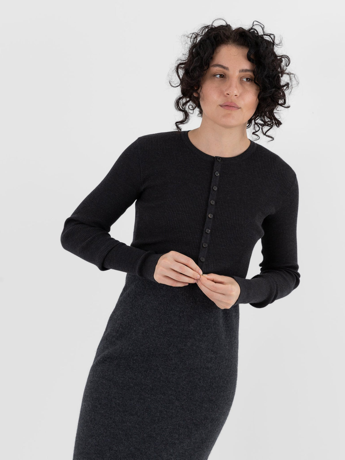 Auralee Super Fine Wool High Gauge Rib Knit Short Cardigan in Charcoal - AURALEE at Worthwhile - shop CARDIGAN