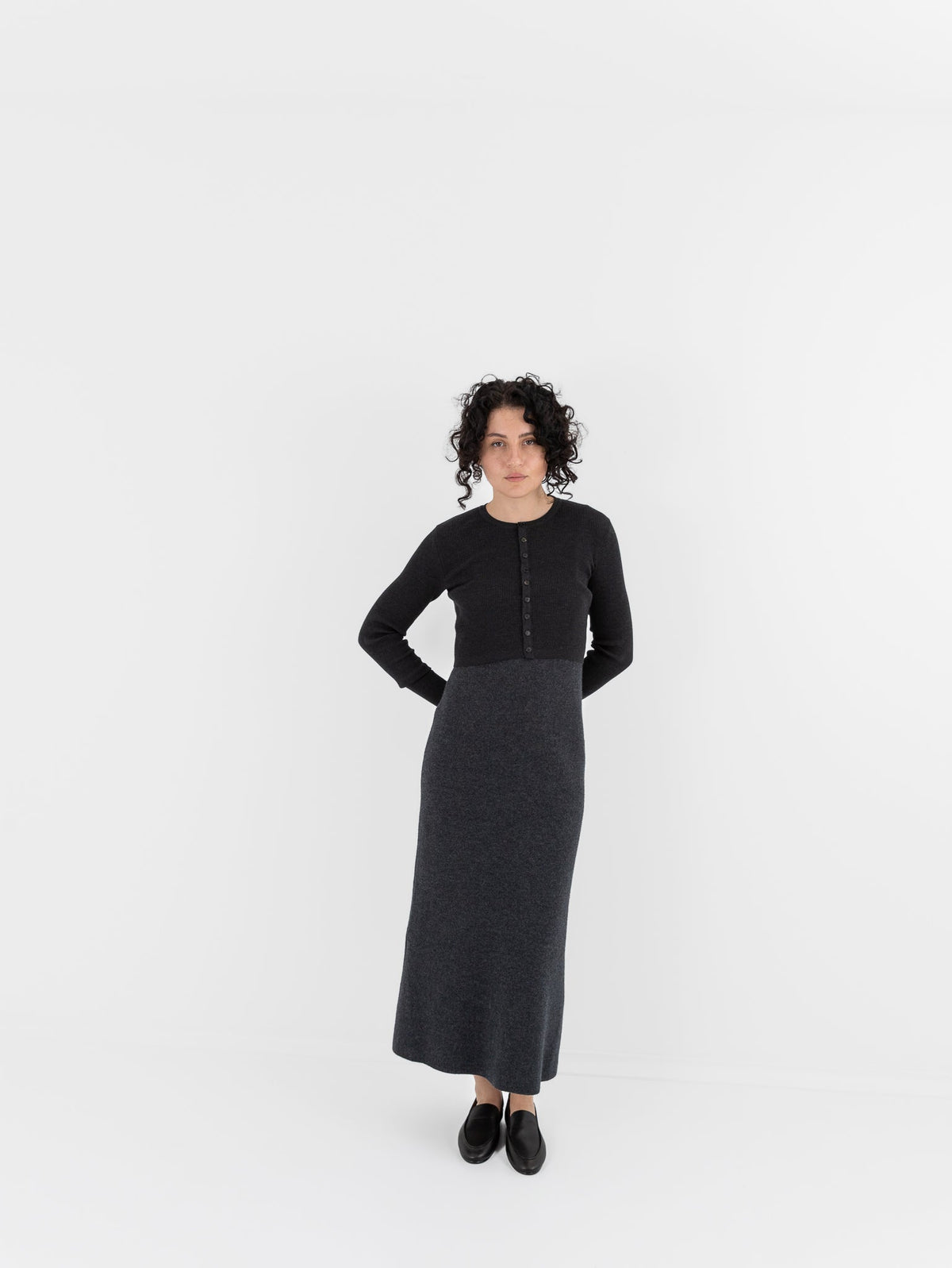 Auralee Super Fine Wool High Gauge Rib Knit Short Cardigan in Charcoal - AURALEE at Worthwhile - shop CARDIGAN