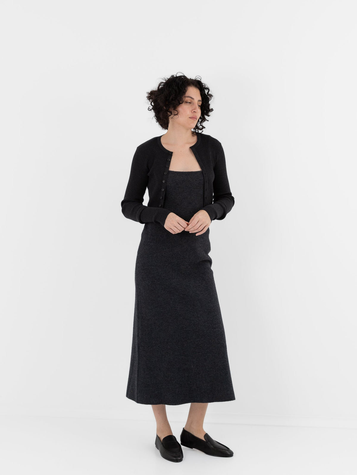 Auralee Super Fine Wool High Gauge Rib Knit Short Cardigan in Charcoal - AURALEE at Worthwhile - shop CARDIGAN